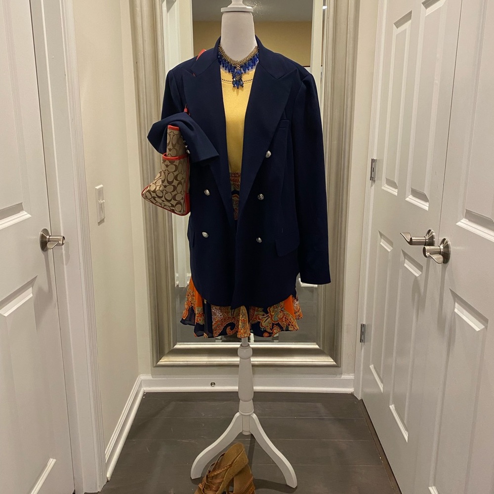 Lauren Ralph Lauren Paisley Skirt Sz 16 fully lined side zip extra dark navy - Picture 2 of 11